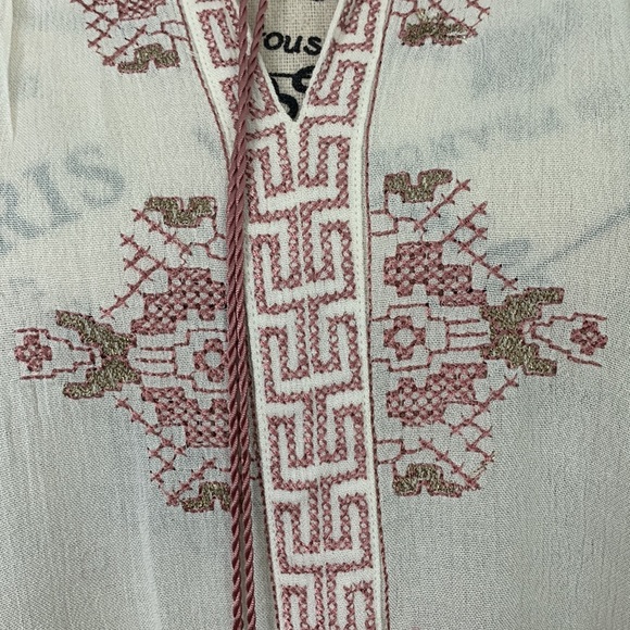 Lucky Brand Ivory Peasant Crinkle Gauze Tassels Embroidery Boho Size:S - Picture 3 of 16